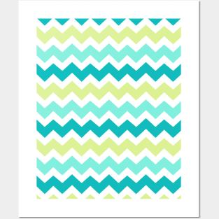 Lime Teal Chevron Pattern Posters and Art